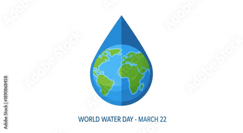 World water day globe in blue waterdrop shape on white background
