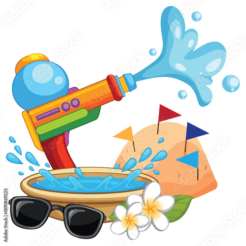 Colorful Water Gun and Sand Pagoda for Songkran Festival Celebration