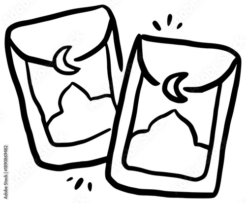 Hand-Drawn Islamic Eid Gift Envelope with Crescent Moon Illustration