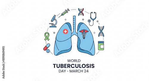 World tuberculosis day illustration with lungs medical icons and text on white background