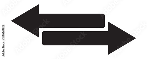 Two black arrows pointing in opposite directions, overlapping, suggesting exchange, connection, or opposition, graphic symbol for movement and interaction.