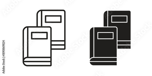 Two books icons outline and solid black representing learning education knowledge reading or library two styles isolated vector illustration