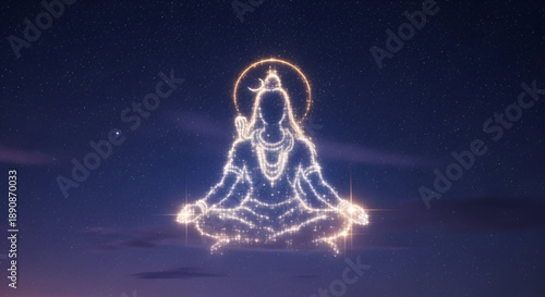 Divine Lord Shiva meditation silhouette glowing with cosmic light and star energy symbolizing spirituality calm devotion universe power and Maha Shivratri celebration