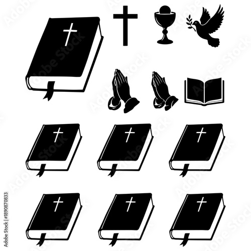 Holy Bible and Christian Religious Symbols Silhouette Vector Pack