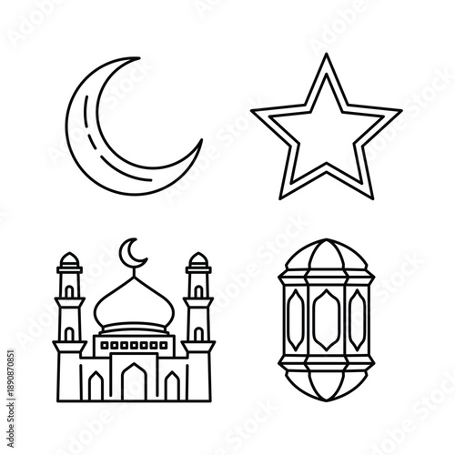 Ramadan Icon Set with Minimal Line Art Design