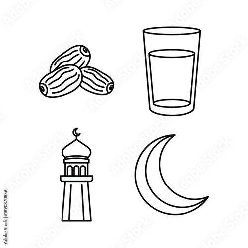 Ramadan Icon Set with Minimal Line Art Design