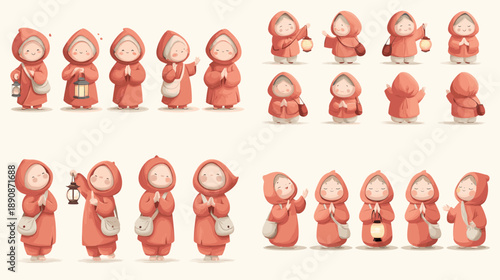 Cute cartoon illustration set with children wearing winter coats in multiple poses perfect for seasonal designs education content nursery art and friendly character collections