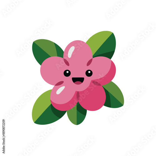 Five petal flower with glossy highlights, kids spring carnival logo, Easter fair sticker, classroom craft label, bright cheerful vector