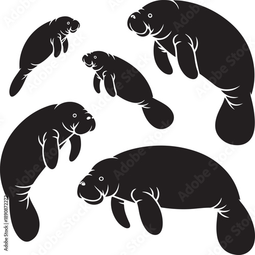black manatee silhouettes on white background
