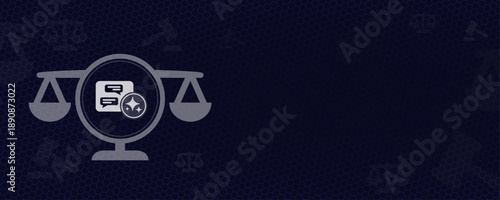 AI Freedom of Speech and Communication Law Scales of Justice Background with Chat Icon AI Sparkles Vector and Copy Space