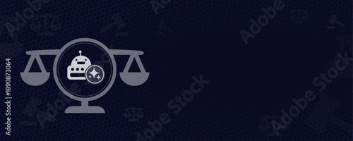 AI Automation and Robotics Law Scales of Justice Background with Robot Icon AI Sparkles Vector and Copy Space