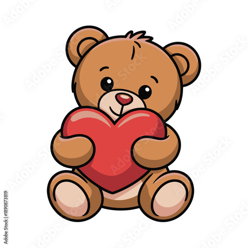 Teddy bear hugging heart, romantic valentines gift label, baby shower favor sticker, nursery wall art, family celebration event vector