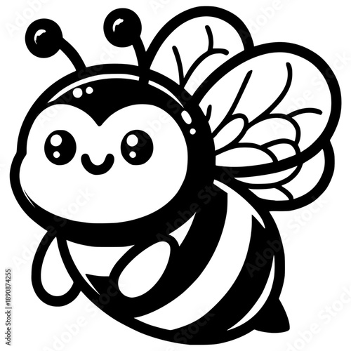 Charming Bee: A delightful cartoon illustration of a friendly bee, showcasing its characteristic striped body, delicate wings, and an adorable expression, ready to bring cheer and charm.