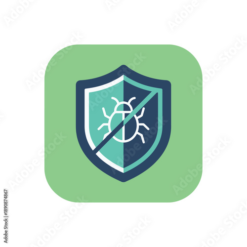 Antivirus shield app icon for malware protection, bug scan, network safety, privacy defense, cyber security badge, mobile device protection