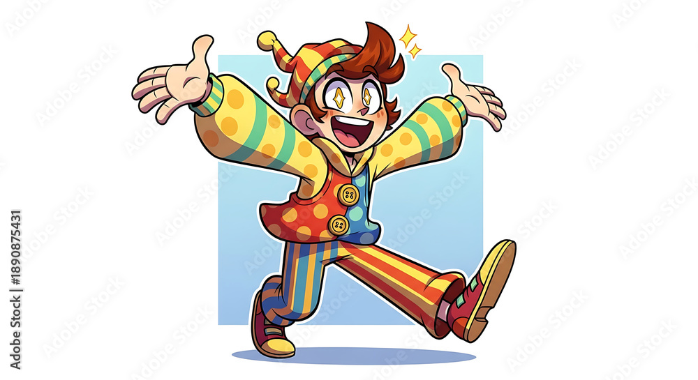 custom made wallpaper toronto digitalA cartoon clown in a vibrant costume jumping with joy and enthusiasm.