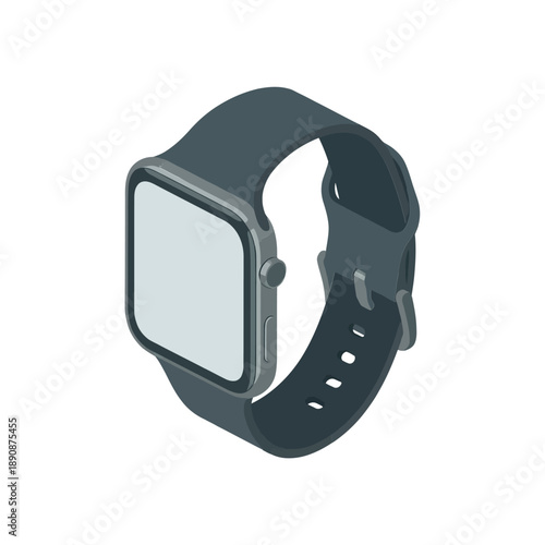 Sport smartwatch wearable with black strap, blank screen, vector illustration for fitness tracking, health app, technology presentation and product promotion