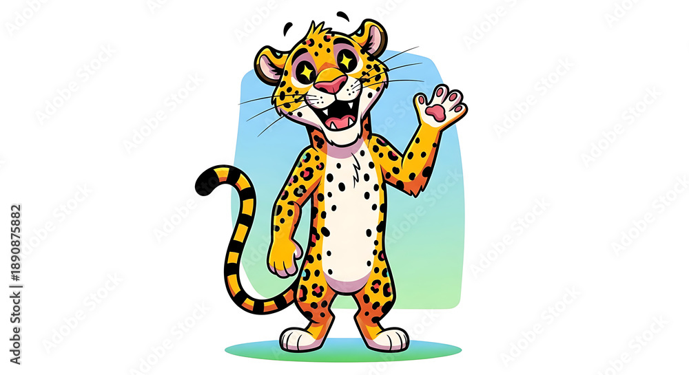 custom made wallpaper toronto digitalCartoon leopard character waving and smiling.