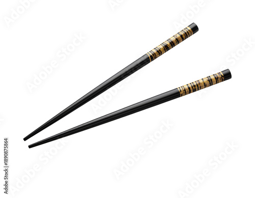 Realistic black wooden chopsticks crossed or parallel transparent background