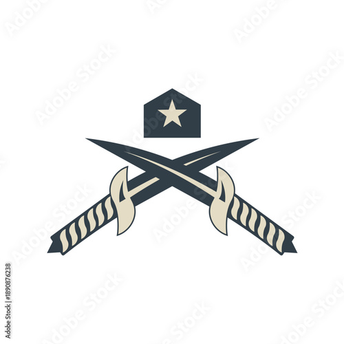 Crossed Swords Emblem With Star Shield: Military Logo, Martial Arts Symbol, and Heraldic Design