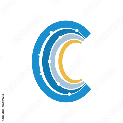 Modern Circular C Logo With Orbital Rings In Blue And Gold Colors For Tech Brand
