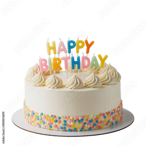 Birthday cake with colorful candles isolated on a transparent background