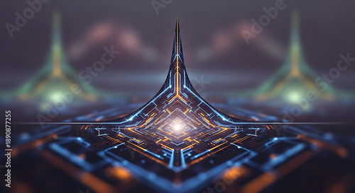 Wallpaper Mural Futuristic abstract digital artwork with neon lights and geometric shapes. Torontodigital.ca