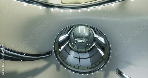 Fotografía Bright circular hall featuring tranquil lighting and sleek surfaces, Peaceful do