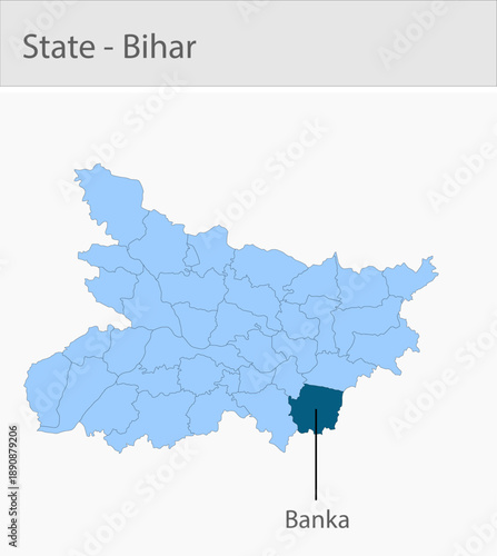 Banka-Bihar detailed map illustration graphic for educational reference, geographic visualization, design layouts, presentations, digital media and pr
