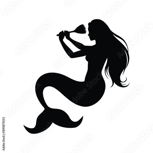 Whimsical mermaid silhouette vector illustration design, A playful black and white mermaid silhouette vector illustration perfect for various design projects