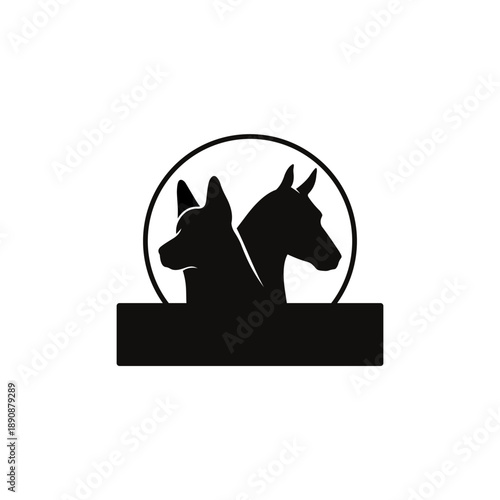Silhouette of Two Doberman Heads.