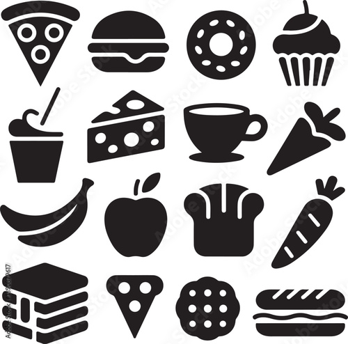 collection of food and drink icons on white background