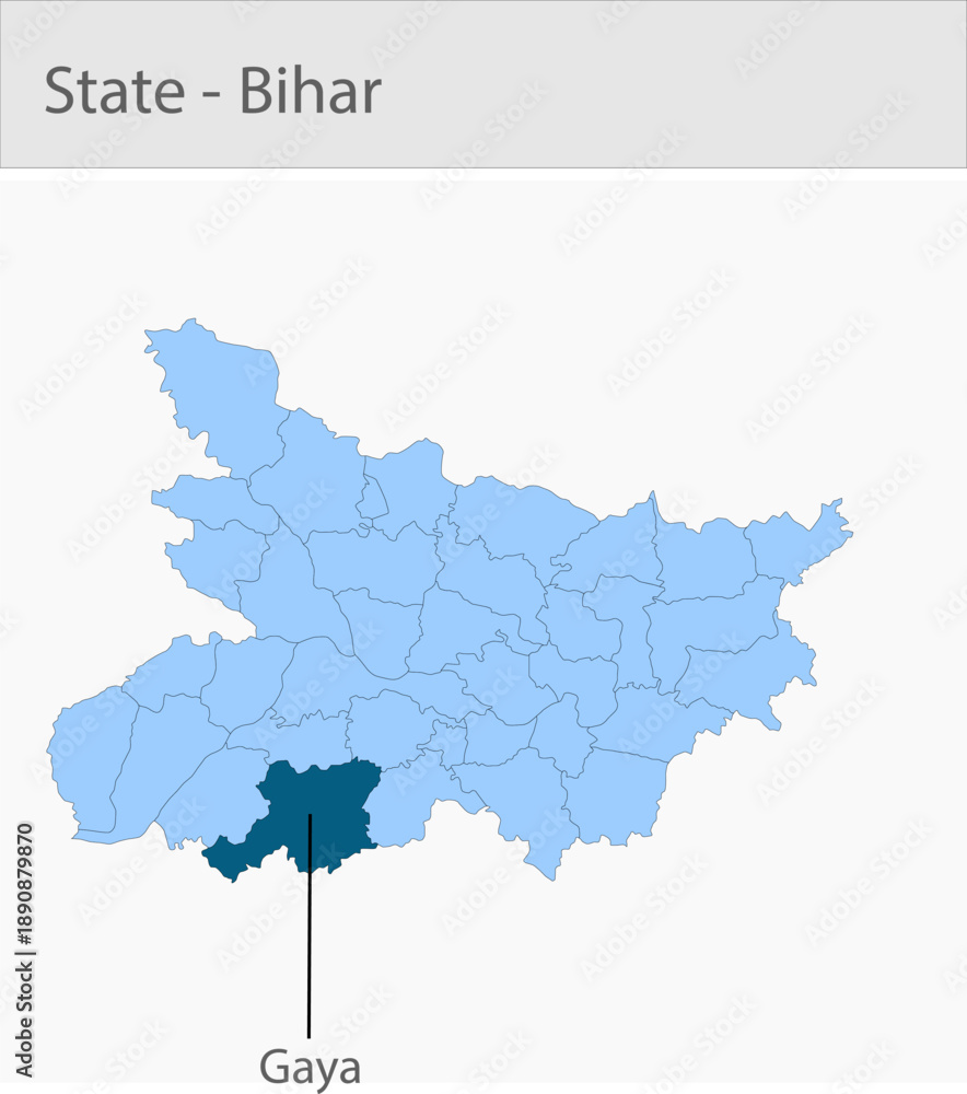 Obraz premium Gaya-Bihar detailed map illustration graphic for educational reference, geographic visualization, design layouts, presentations, digital media and pri