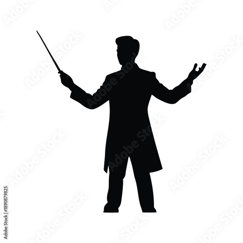 magician holding magic wand black silhouette flat  (4).eps