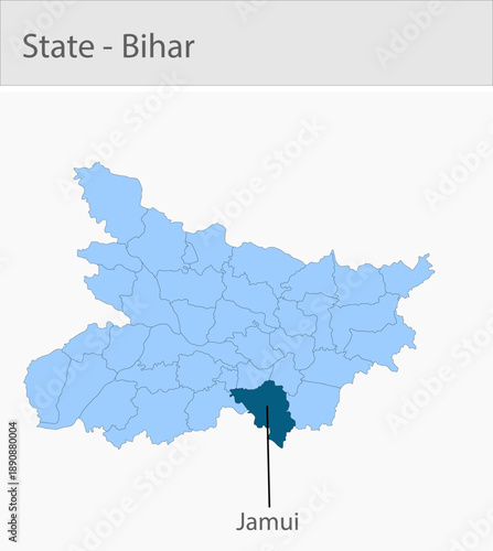 Jamui-Bihar detailed map illustration graphic for educational reference, geographic visualization, design layouts, presentations, digital media and pr