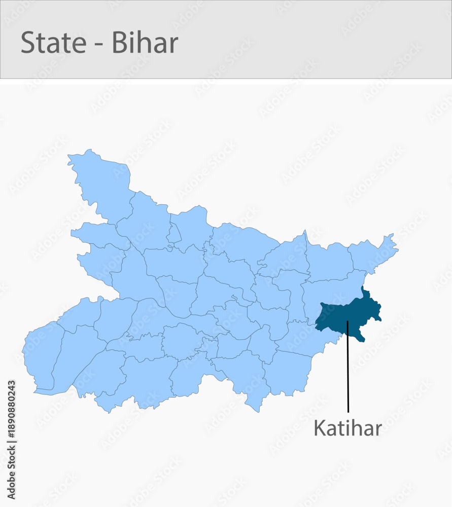 Fototapeta premium Katihar-Bihar detailed map illustration graphic for educational reference, geographic visualization, design layouts, presentations, digital media and