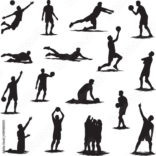 Collection of various basketball player silhouettes in different poses