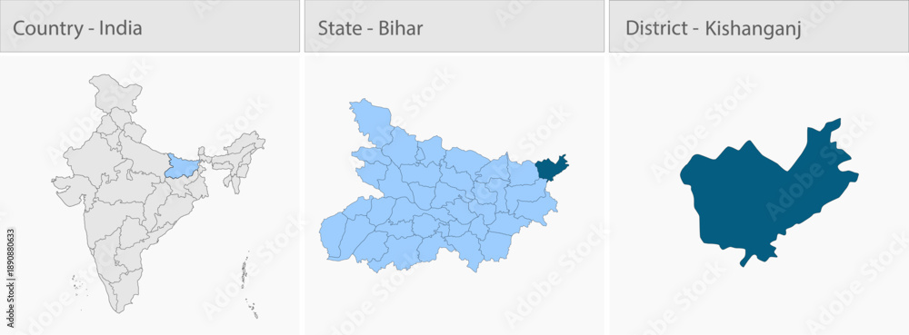 Fototapeta premium Kishanganj_Map detailed map illustration graphic for educational reference, geographic visualization, design layouts, presentations, digital media and