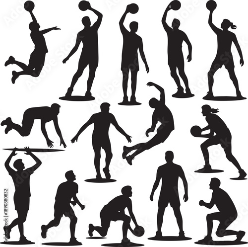 Collection of various sports poses with silhouettes of people in different athletic actions