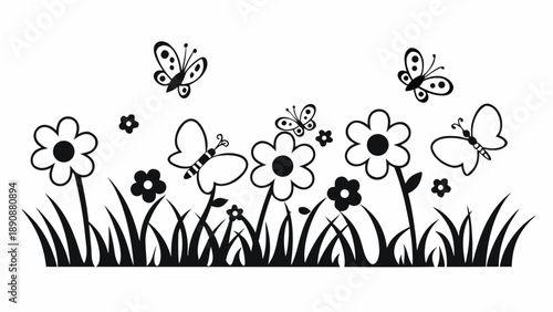 Elegant black and white floral design with butterflies