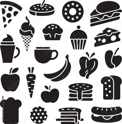 Food icons with various types of meals and snacks