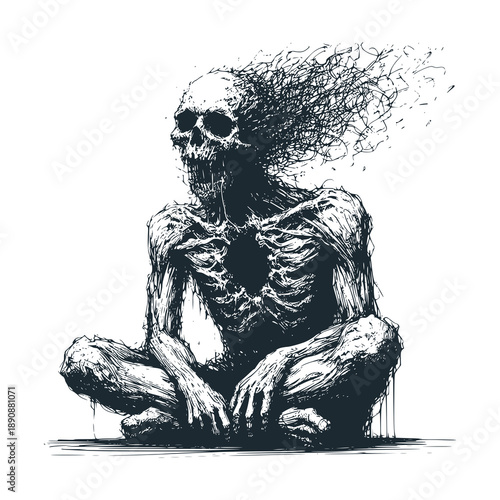 Human skull with a hole in his chest. Lost the soul.