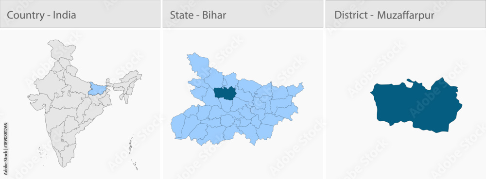 Fototapeta premium Muzaffarpur_Map detailed map illustration graphic for educational reference, geographic visualization, design layouts, presentations, digital media an