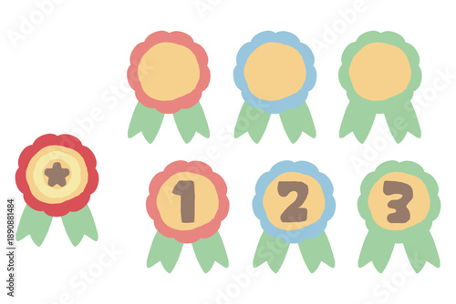 Obraz na plátně 幼稚園・保育園向け １〜３の数字入りメダルバッジセット
Numbered Medal Badge Set 1 to 3 for Kindergarten and