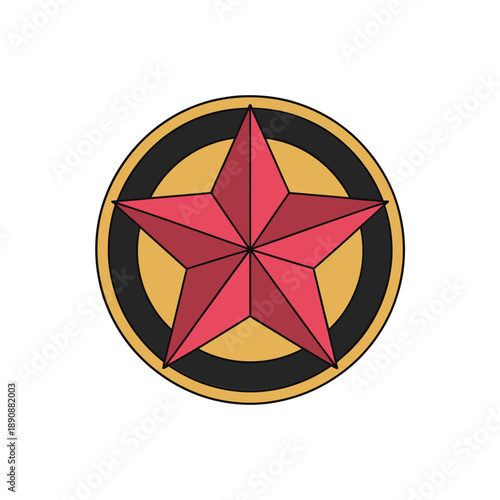 Hero star award medallion in gold circle, achievement recognition icon for sports festival, talent show certificate, ceremony session graphic