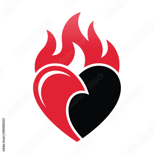 Flaming heart illustration for valentines day celebration, romantic party poster, love festival branding, passion fire symbol, date night session vector