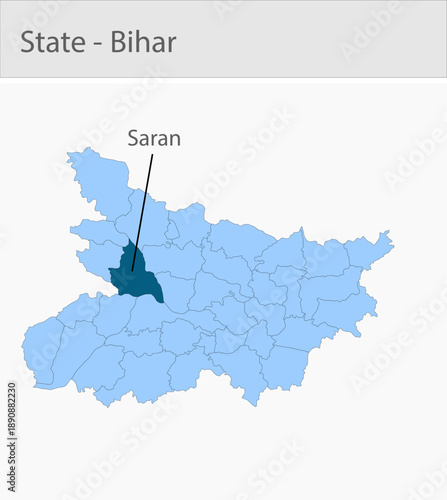 Saran-Bihar detailed map illustration graphic for educational reference, geographic visualization, design layouts, presentations, digital media and pr
