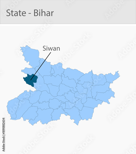 Siwan-Bihar detailed map illustration graphic for educational reference, geographic visualization, design layouts, presentations, digital media and pr