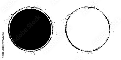 Hand Painted Black Ink Circle. Minimal Grunge Round Brush Shape