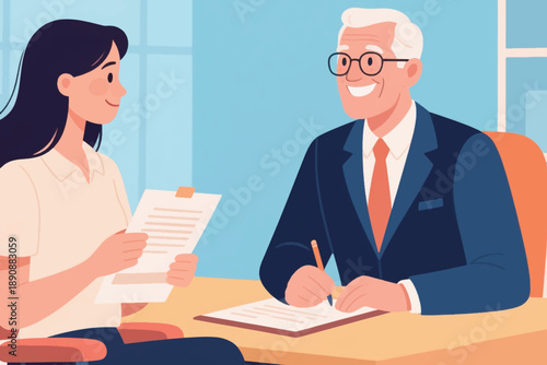Illustration Of A Beautiful Woman Undergoing A Job Interview With A Professional Vector Design Template