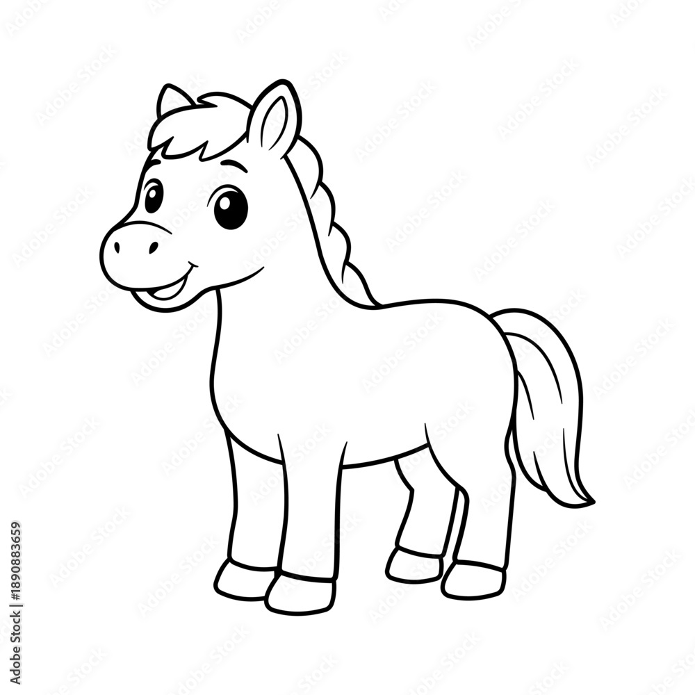 Fototapeta premium Horse cartoon simple line art Line art for coloring book